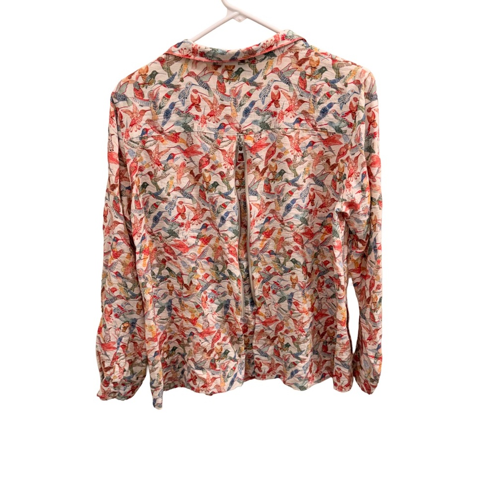 John Mark Multicolor Bird Pattern Zip Back Top - image 2